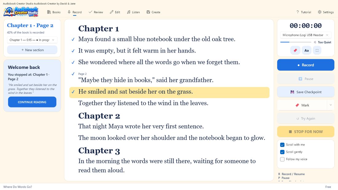 Audiobook Creator Studio showing a library of books