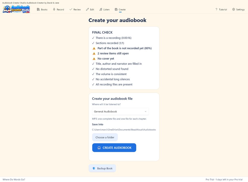 Create and export the finished audiobook