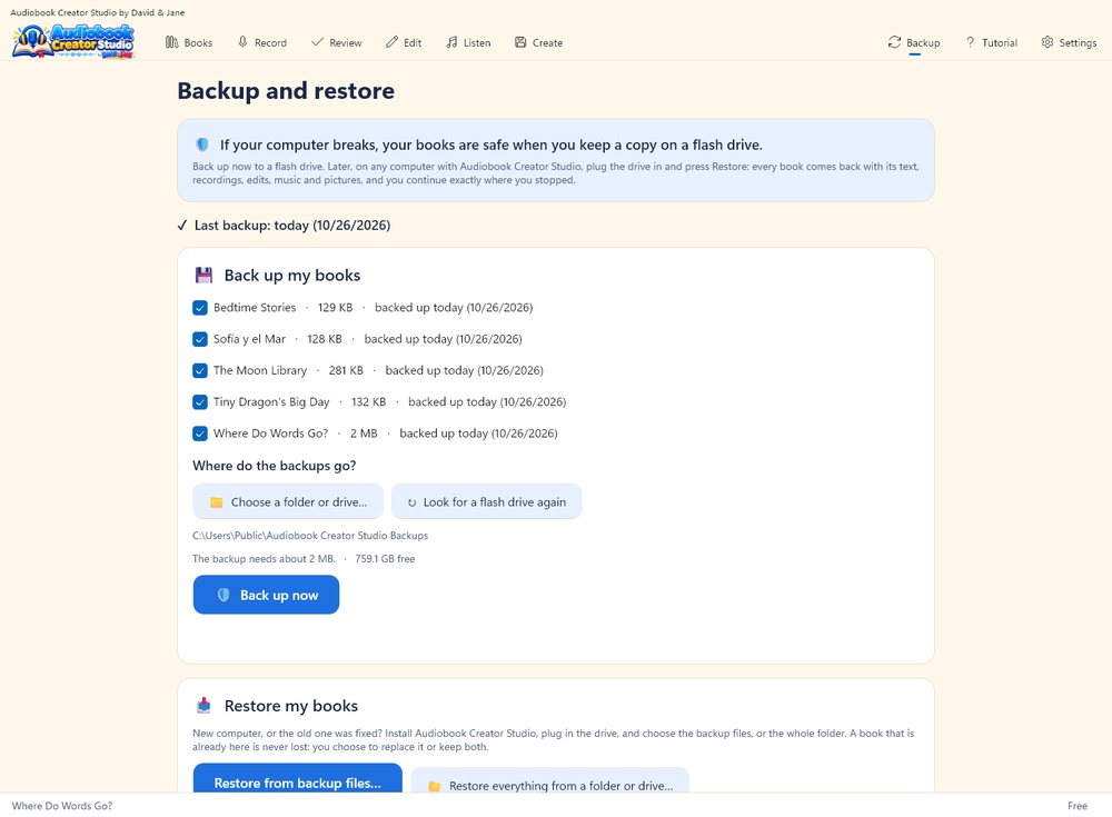 Back up every book to a flash drive and restore on another computer