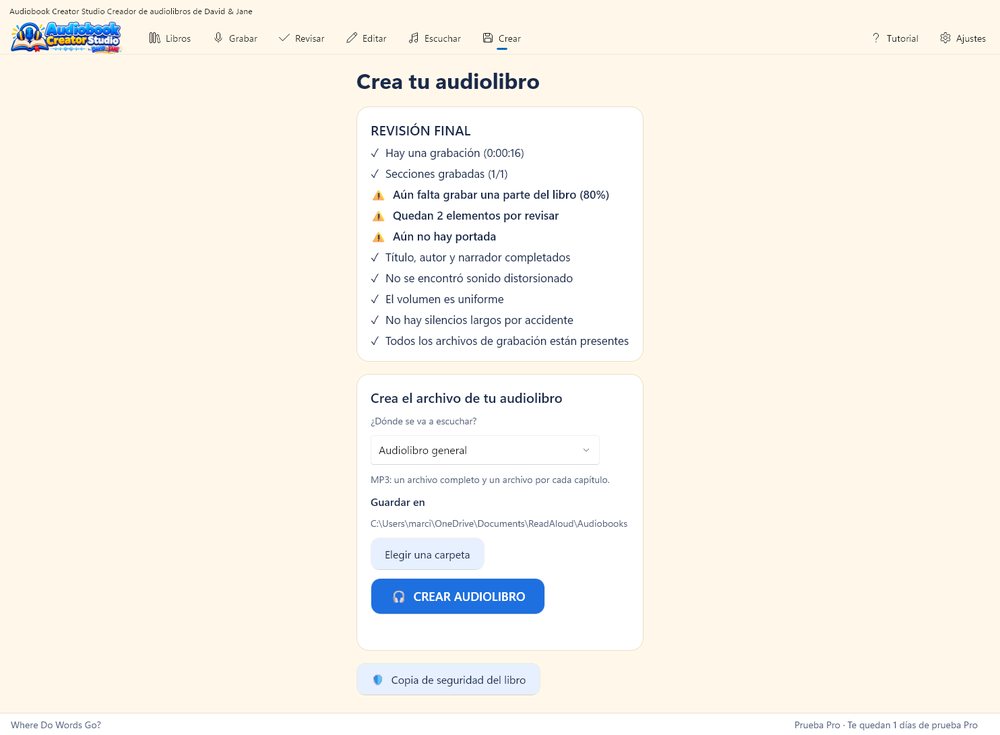 Crea y exporta el audiolibro terminado