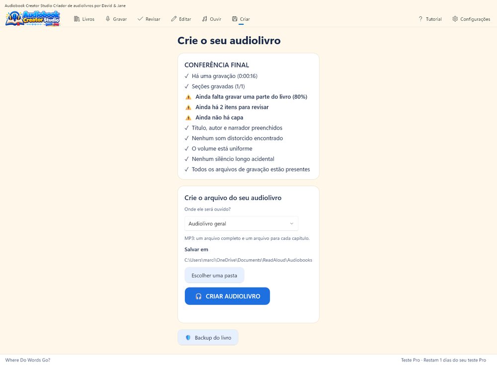 Crie e exporte o audiolivro pronto
