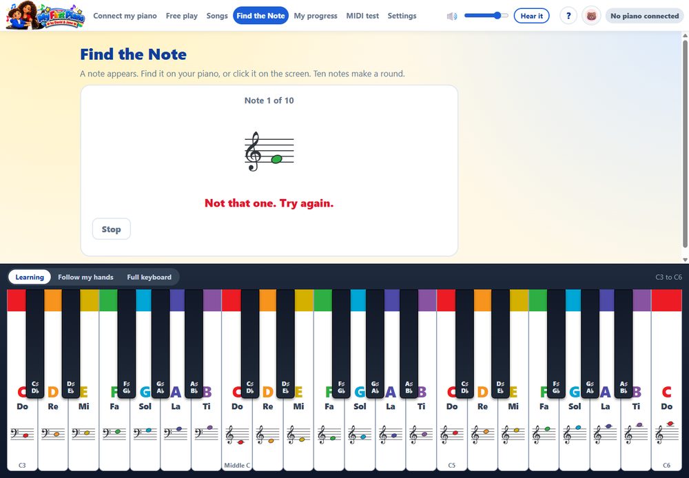 Find the Note: a short game for learning the keys