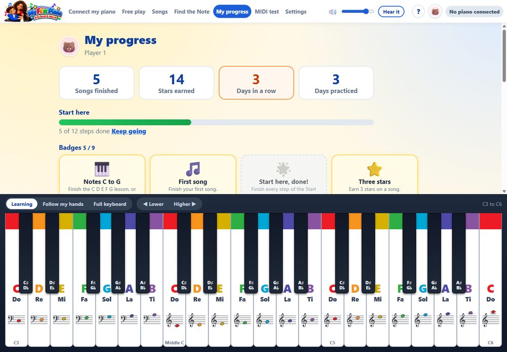 My progress: stars, days in a row and badges