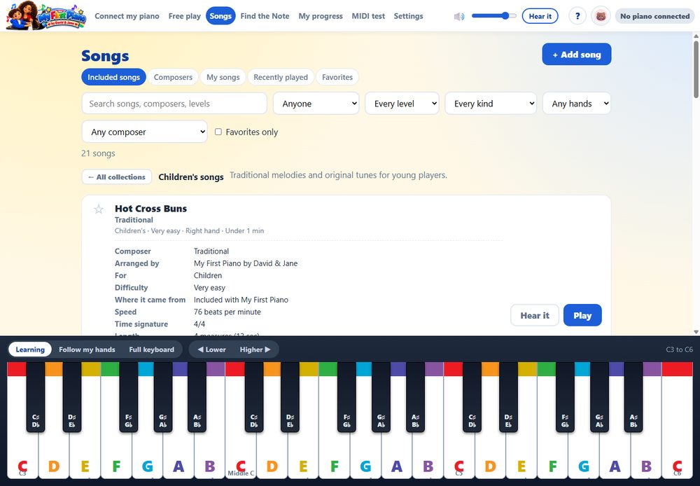 Song details, with other versions of the same piece