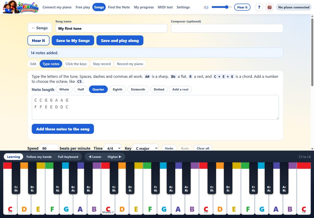 Pro: type a tune and hear it back