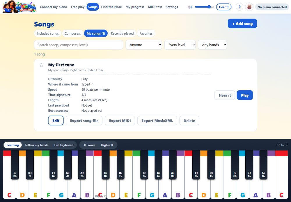 Pro: edit your songs and export them as MIDI or MusicXML