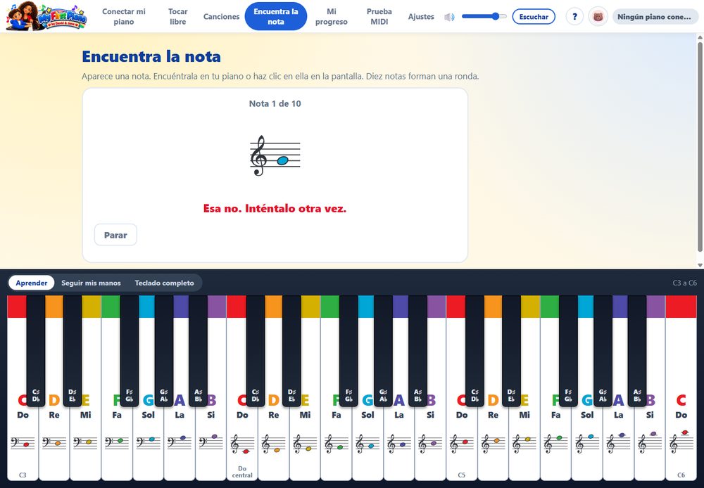 Encuentra la nota: un juego corto para aprender las teclas