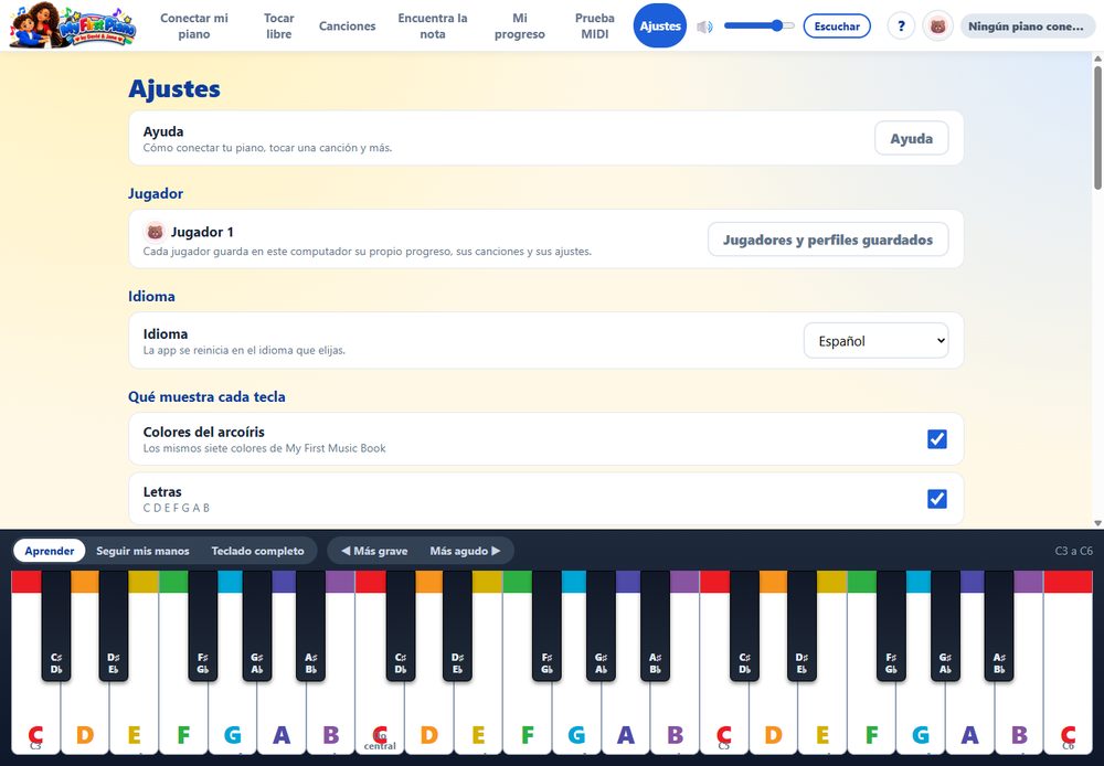 Ajustes: idioma, colores, sonido y más