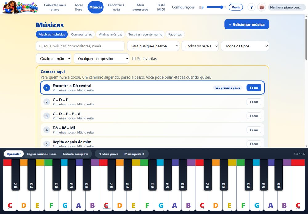 A biblioteca de músicas do My First Piano
