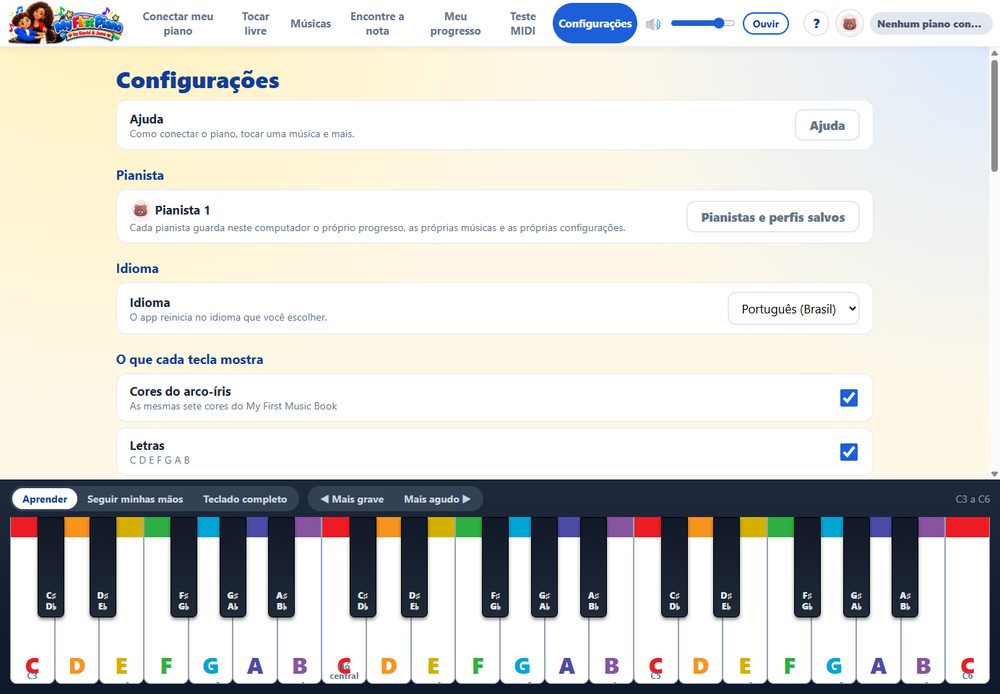 Configurações: idioma, cores, som e mais