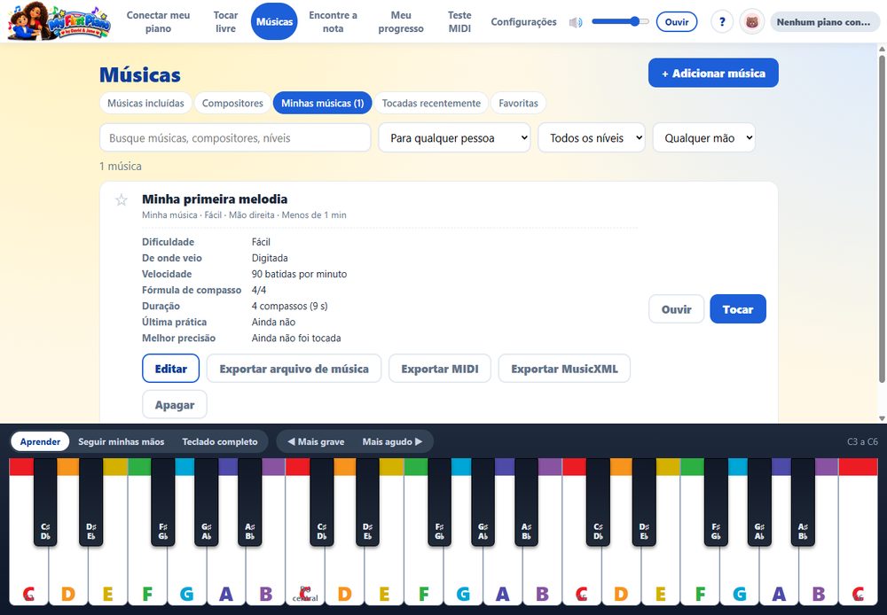 Pro: edite as suas músicas e exporte como MIDI ou MusicXML